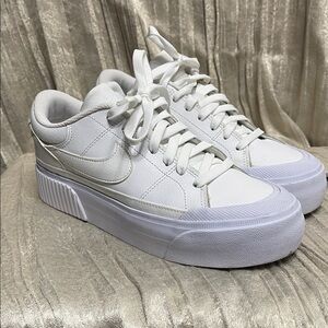 Nike White and Silver Platform Sneakers